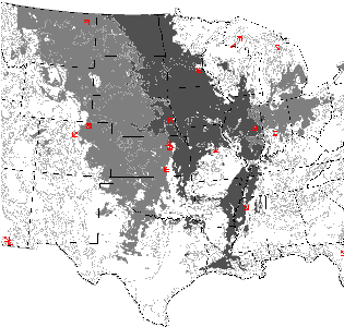 Map showing two levels of selected quantitative flux ecoregions